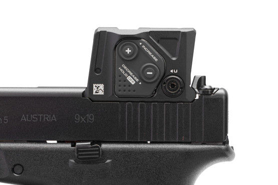 Glock 19 Aimpoint COA equipped 9mm pistol.